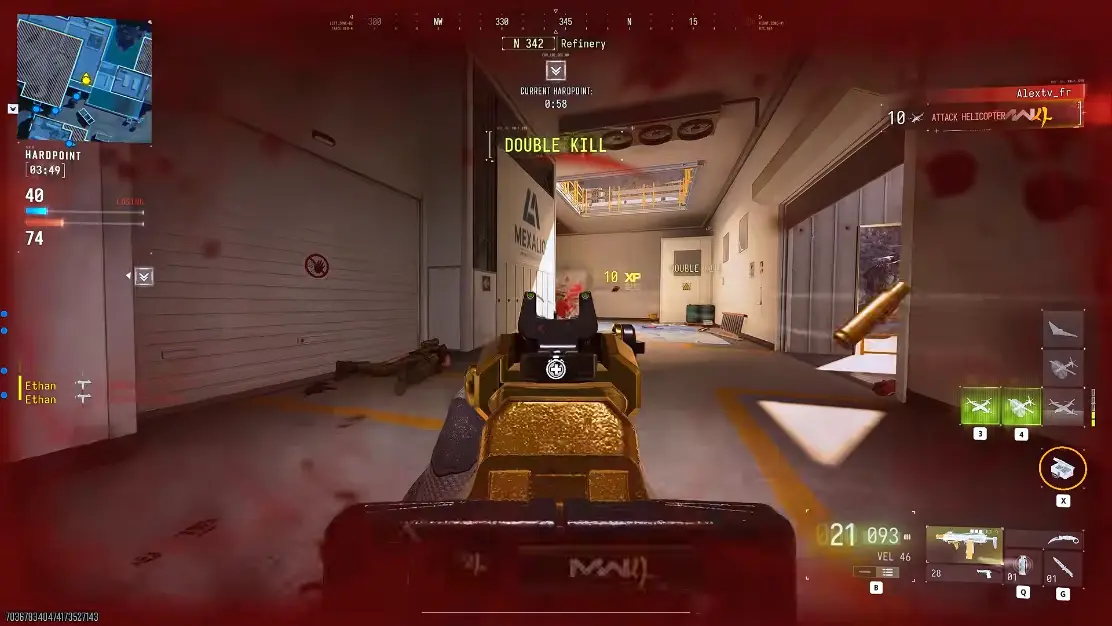 Modern Warfare 4 multiplayer gameplay with HUD on a container map